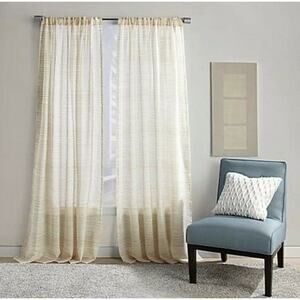 David Bromstad Natural Sheer Striped Curtain Panel 84" Tan Peach Hue 1 Panel